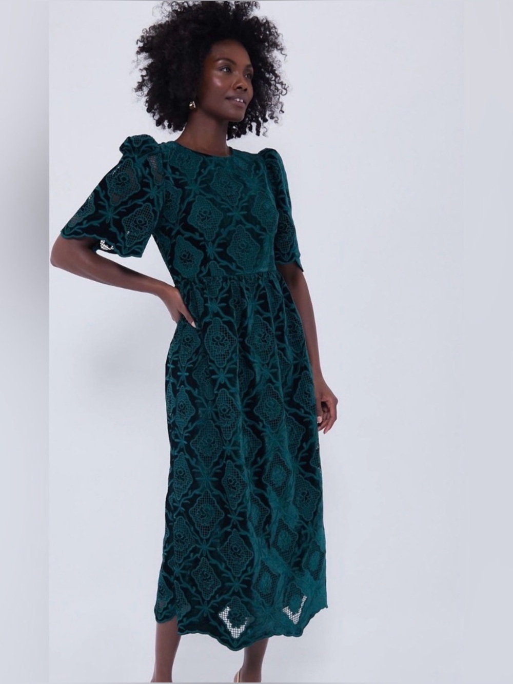 Tuckernuck Green Velvet Eyelet Catalina Dress